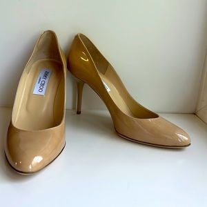 Jimmy Choo Gilbert Patent Leather Nude Pump. US size 7.5, EUR 37.5